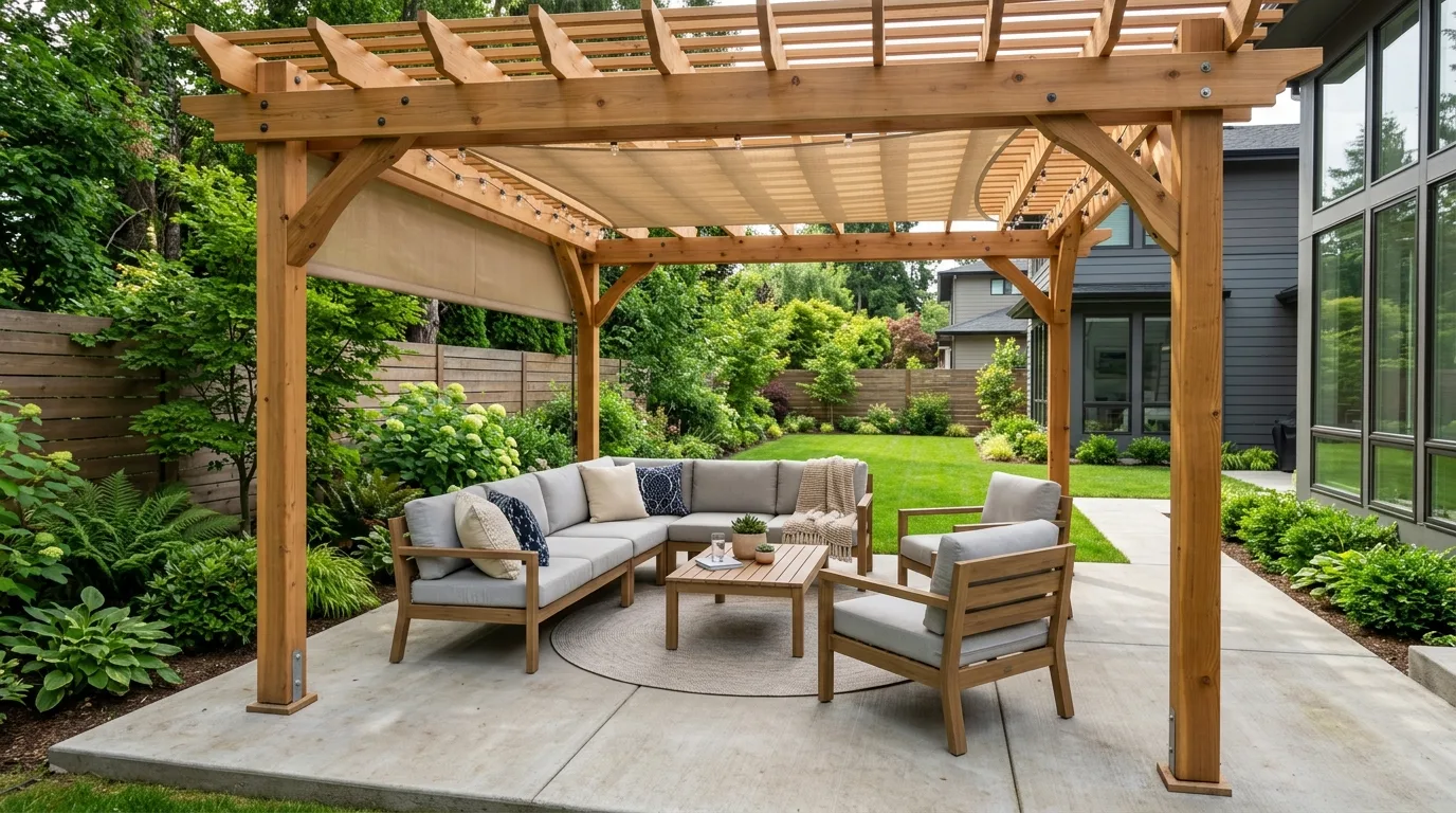 Concrete Patio with Pergola Shade